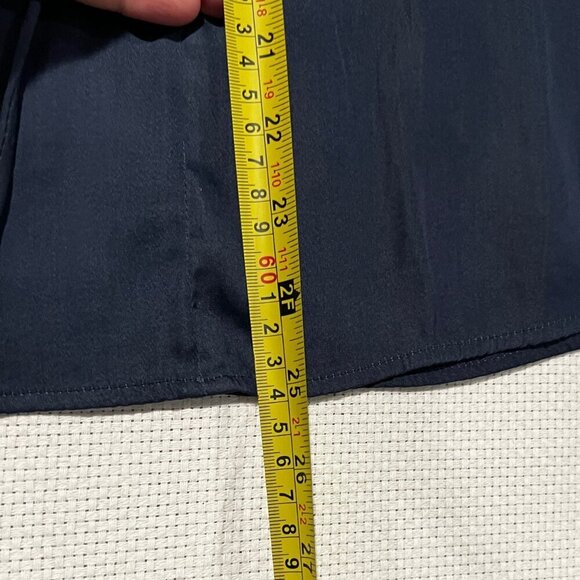 Philosophy Navy Blue V Neck Blouse Career Pleated Flutter Sleeve Size Medium - Picture 6 of 9